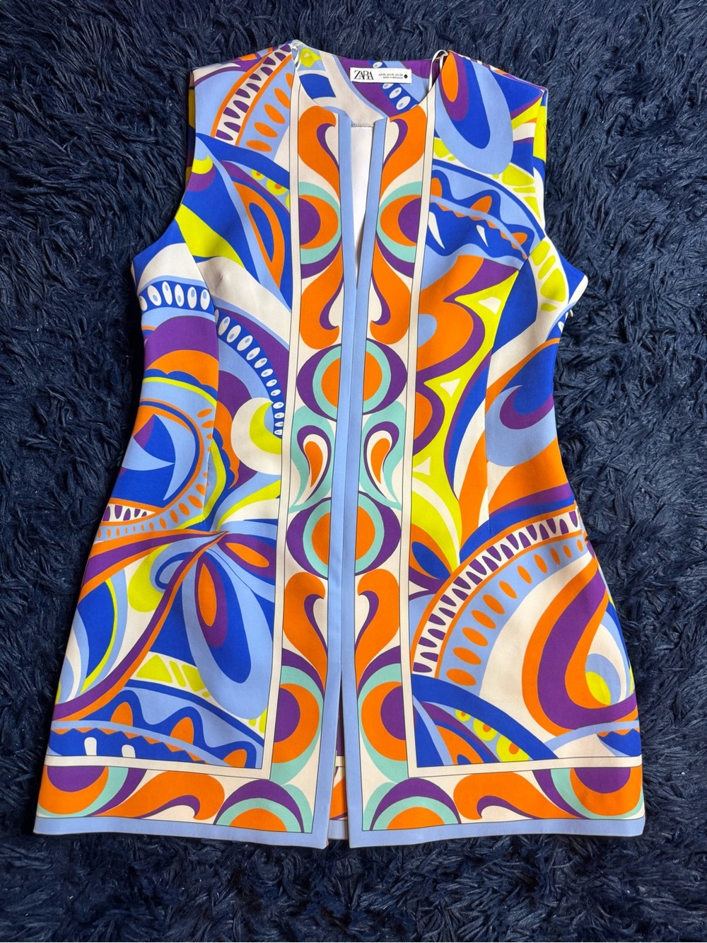 Zara multi coloured print Mini Sleeveless Dress. Size XL - Picture 7 of 16
